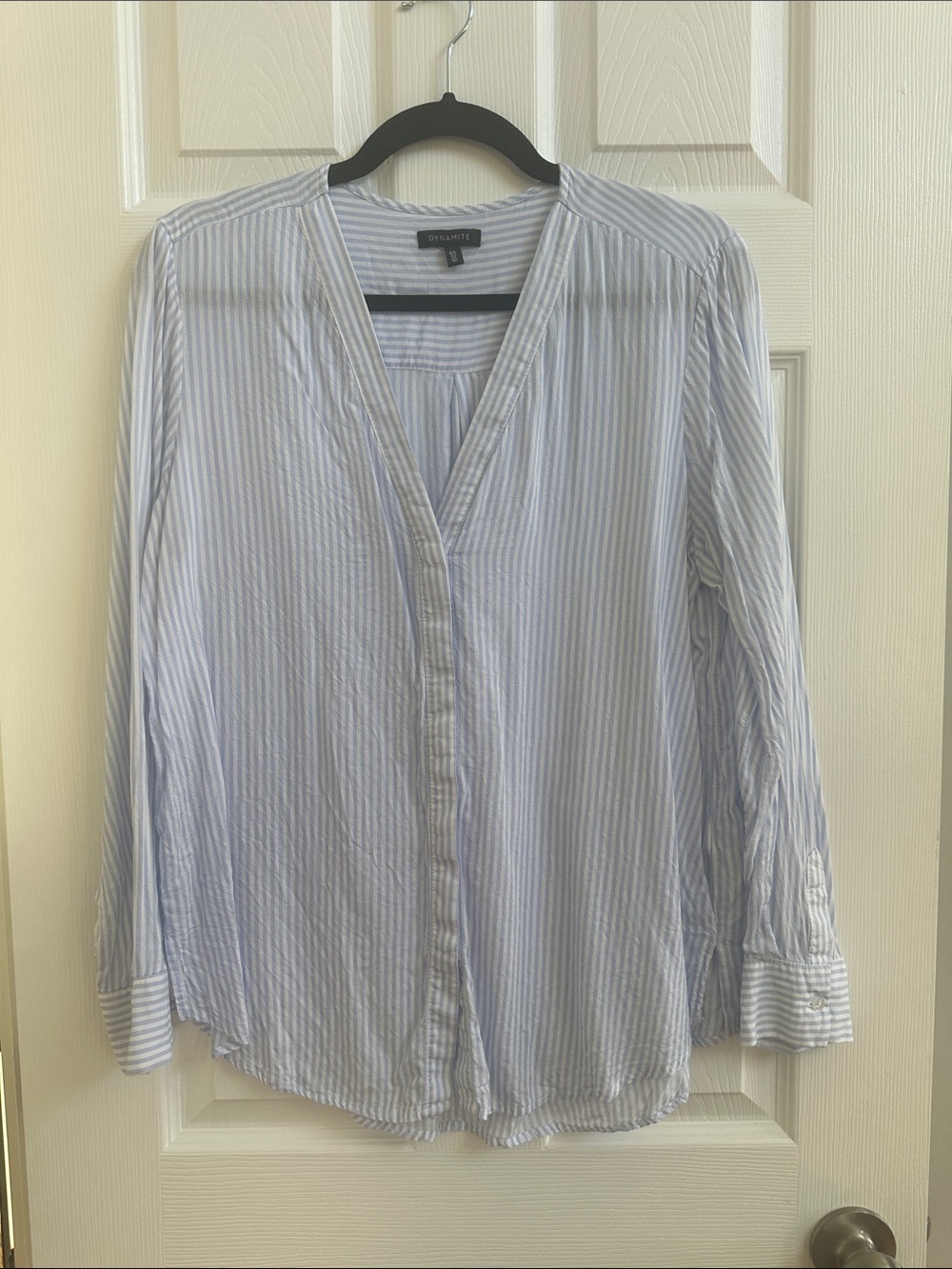 Dynamite Light Blue & White Striped Button-Down Blouse